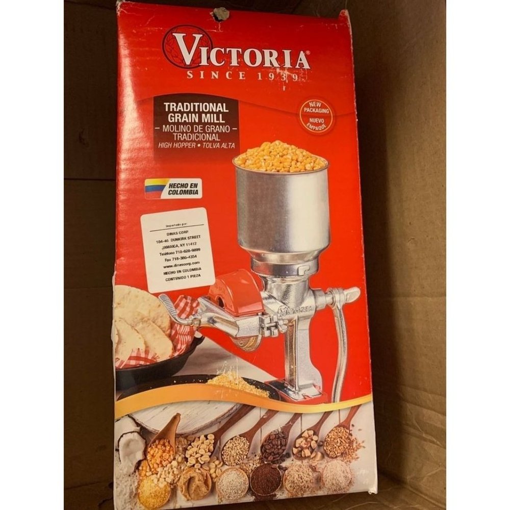 Victoria Manual High Hopper Grain Grinder, Silver Red Molino